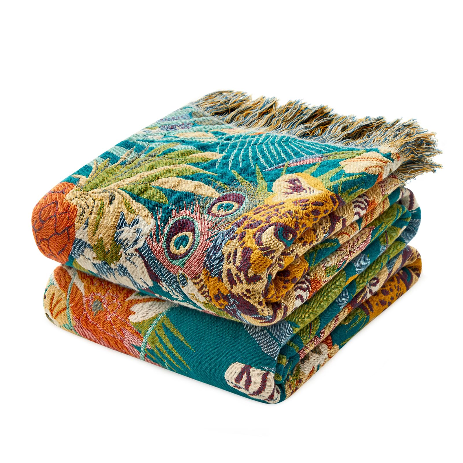 MSGKV Boho Throw Blanket for Couch Chair 100% Cotton Floral Blanket 50"x60" Sofa Blankets Lightweight Farmhouse Muslin Summer Breathable Bed Blankets Home Decor All Seasons
