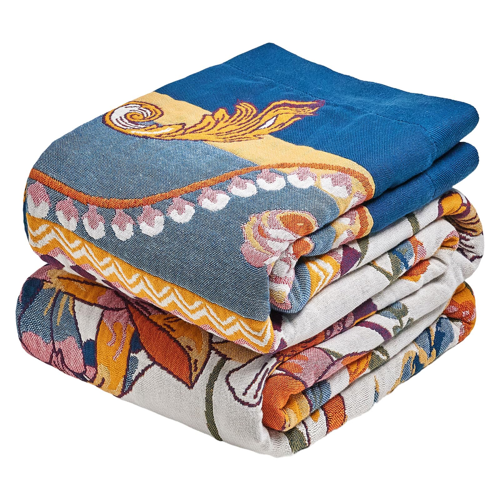 MSGKV Boho Throw Blanket for Couch Chair 100% Cotton Floral Blanket 50"x60" Sofa Blankets Lightweight Farmhouse Muslin Summer Breathable Bed Blankets Home Decor All Seasons