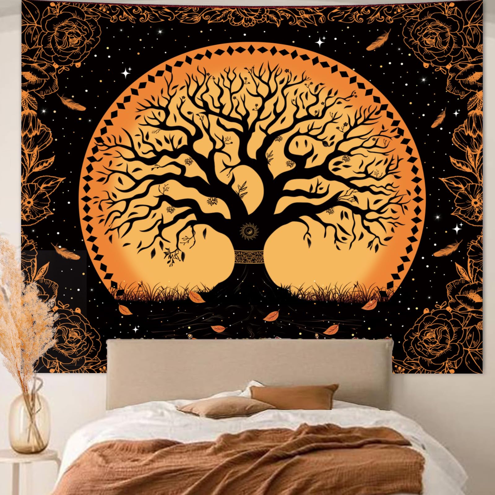 Apdidl Extra Large Green Nature Tapestry for Bedroom Aesthetic, Hippie Ceiling Tree of Life Decor Tapestries Wall Hanging, Boho Bohemian Mandala y2k Art Backdrop for Dorm Living Room (98"X118")