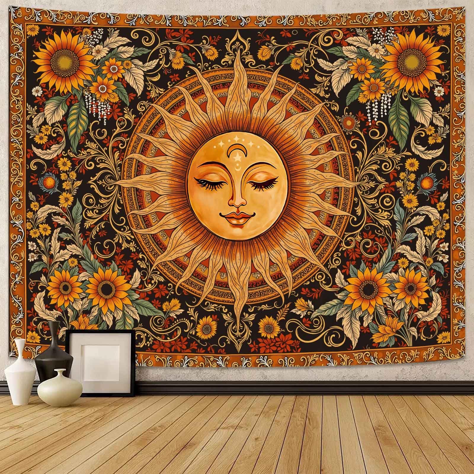 Spenlife Sun Tapestry Boho Tapestry for Bedroom Yellow and Green Tapestries Wall Hanging Bedroom Living Room Wall Art and Home Decor 70x90