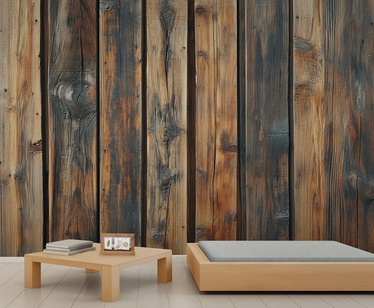 Rustic Wooden Plank Mural - Distressed Wall Paintings, Brown Wood Stripes 3D Wall Mural for Living Room Bedroom, Wooden Plank Murals - 157.5" x 110.3" (Not Peel n' Stick)