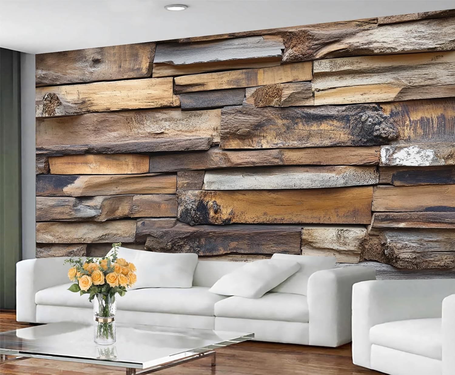 Multiple Irregular Pieces Mural Wallpaper Old Wooden Boards Wallpaper Large Vintage Distressed Wall Mural for Bedroom Home Decor Living Room Dining Room Office