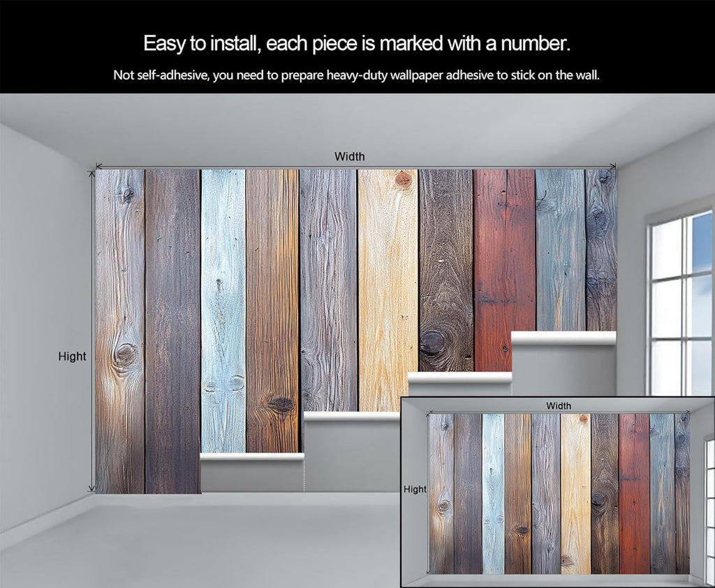 Wooden Board Plank Wall Mural Bedroom - 98" x 69" Murals, Distressed Wallpaper for Living Room, Wooden Board 3D Wall Murals, Vintage Mural Wallpaper (Not Peel and Stick)