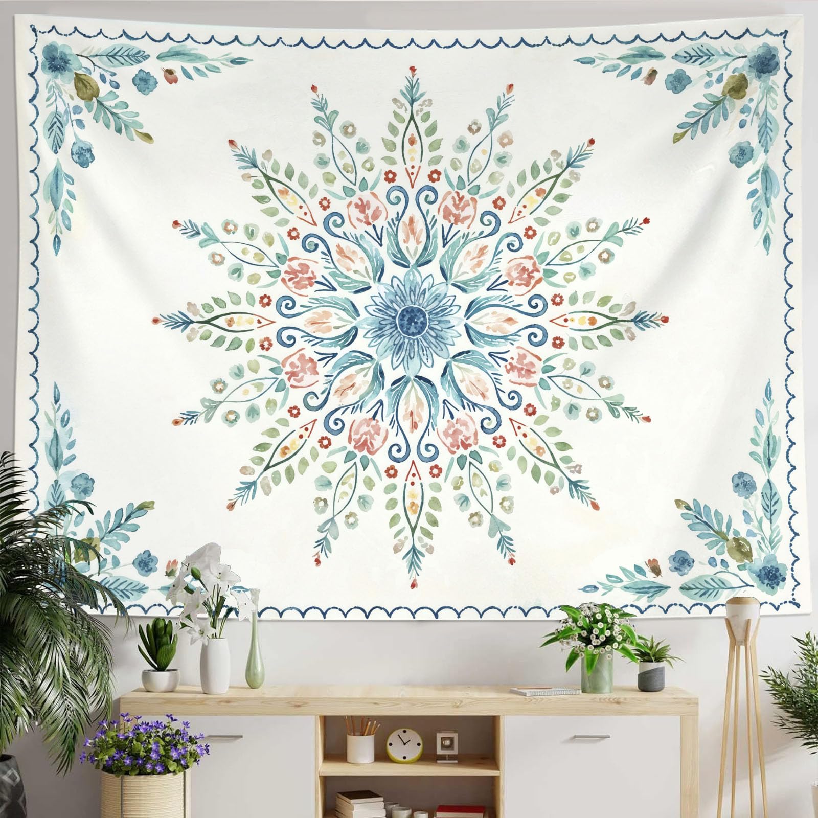 Accnicc Extra Large Orange Brown Boho Mandala Floral Tapestry, 90×68 Inch, Bohemian Wall Decor for Bedroom Living Room Dorm