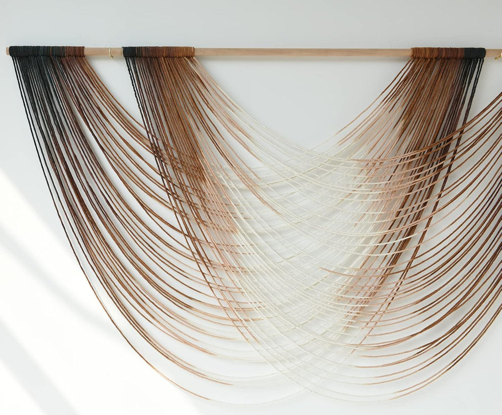 Flber Macrame Wall Hanging Dip Dye Brown Boho Wall Decor Yarn Tapestry Modern Living Room Bedroom Home Wall Decor 57" W x 35" L
