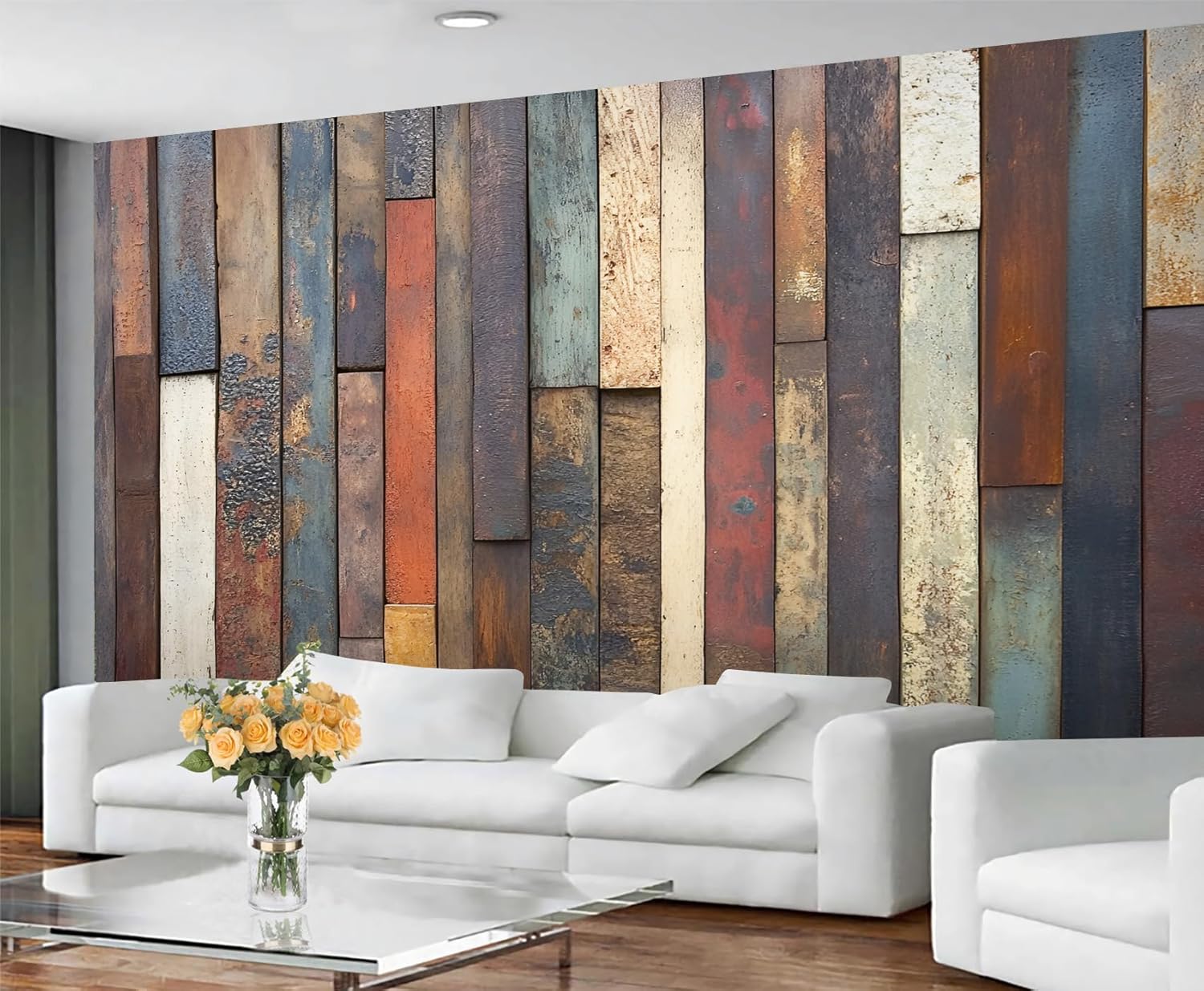 Old Wood Board Wall Mural, Distressed Mural, Industrial Wallpaper, Retro Wall Mural for Bedroom, Wood Grain Home Decor, Wooden Gifts for Women 141.7"x98.4"