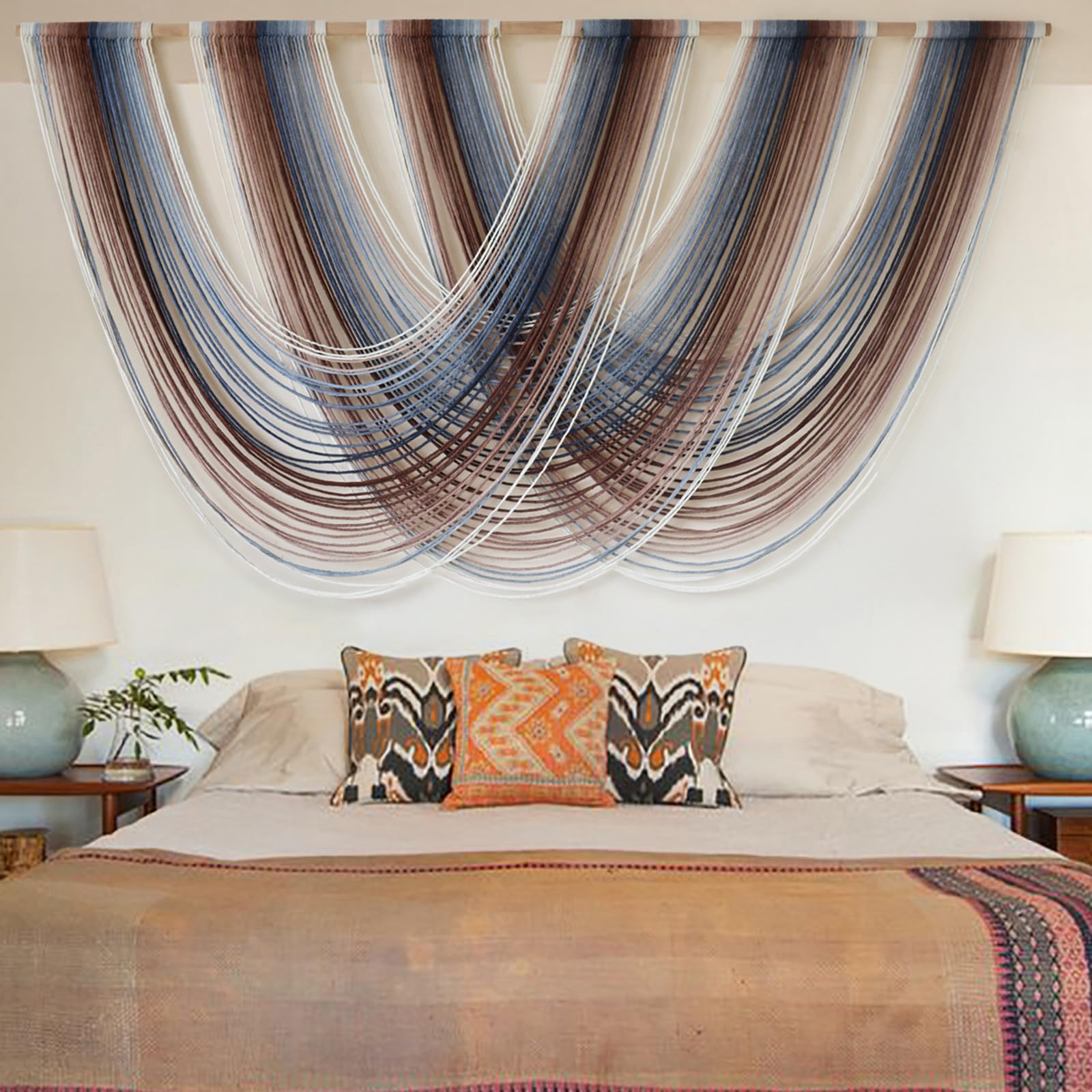 Flber Macrame Wall Hanging Dip Dye Brown Boho Wall Decor Yarn Tapestry Modern Living Room Bedroom Home Wall Decor 57" W x 35" L
