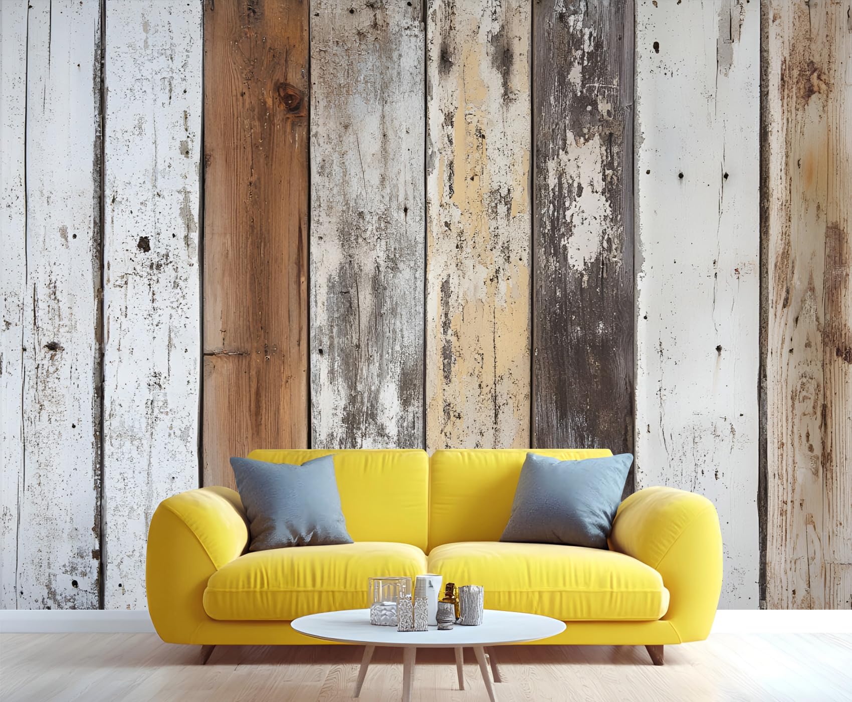 Distressed Wooden Stripes Wall Mural for Bedroom - 79" x 79" Murals, Wooden Plank Wallpaper for Living Room, Distressed Large HD Photo, Stripes Mural Wallpaper for Boys Room (Not Peel and Stick)