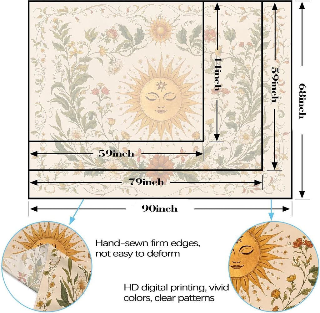 Spenlife Sun Tapestry Boho Tapestry for Bedroom Yellow and Green Tapestries Wall Hanging Bedroom Living Room Wall Art and Home Decor 70x90
