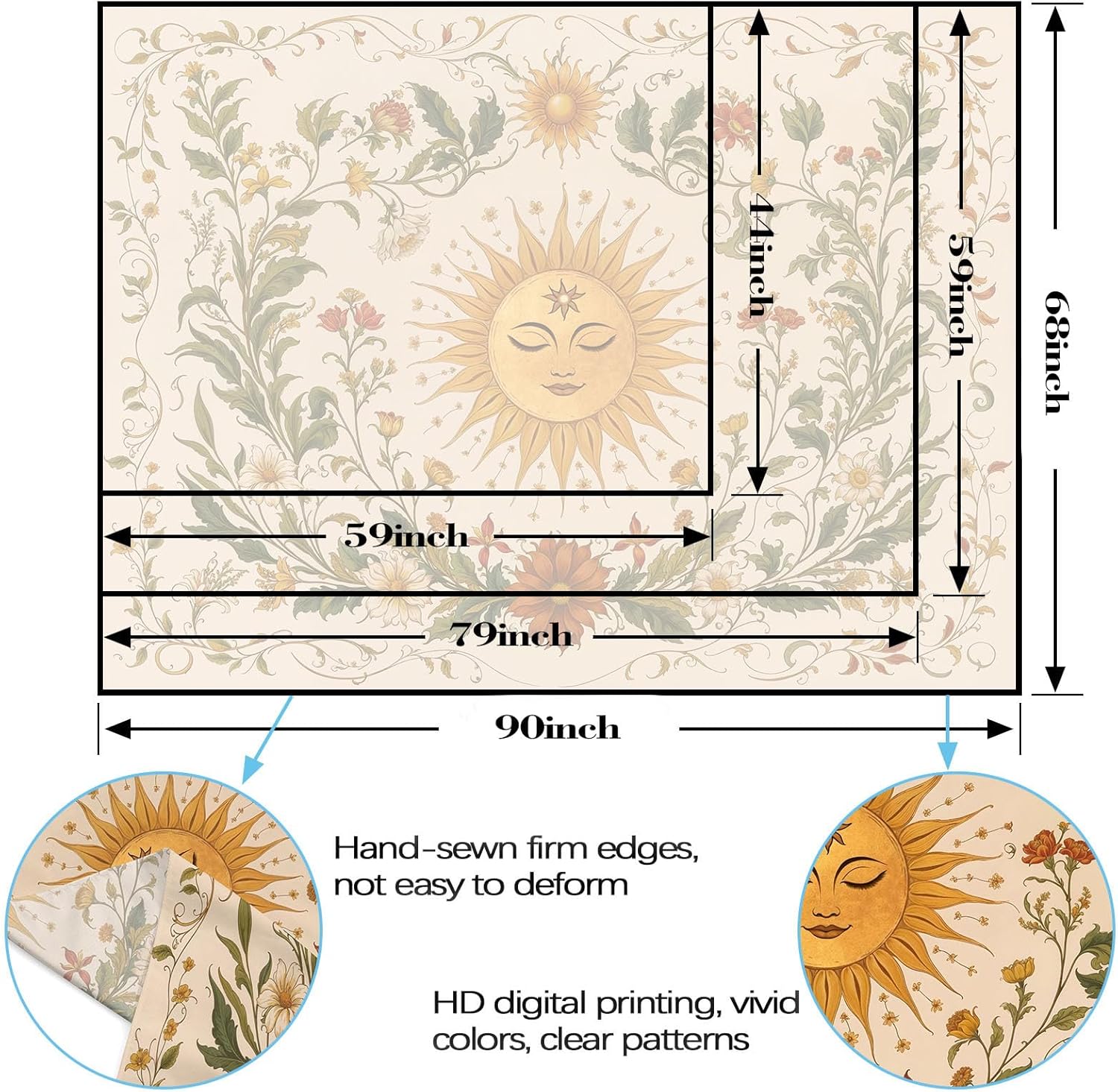 Spenlife Sun Tapestry Boho Tapestry for Bedroom Yellow and Green Tapestries Wall Hanging Bedroom Living Room Wall Art and Home Decor 70x90