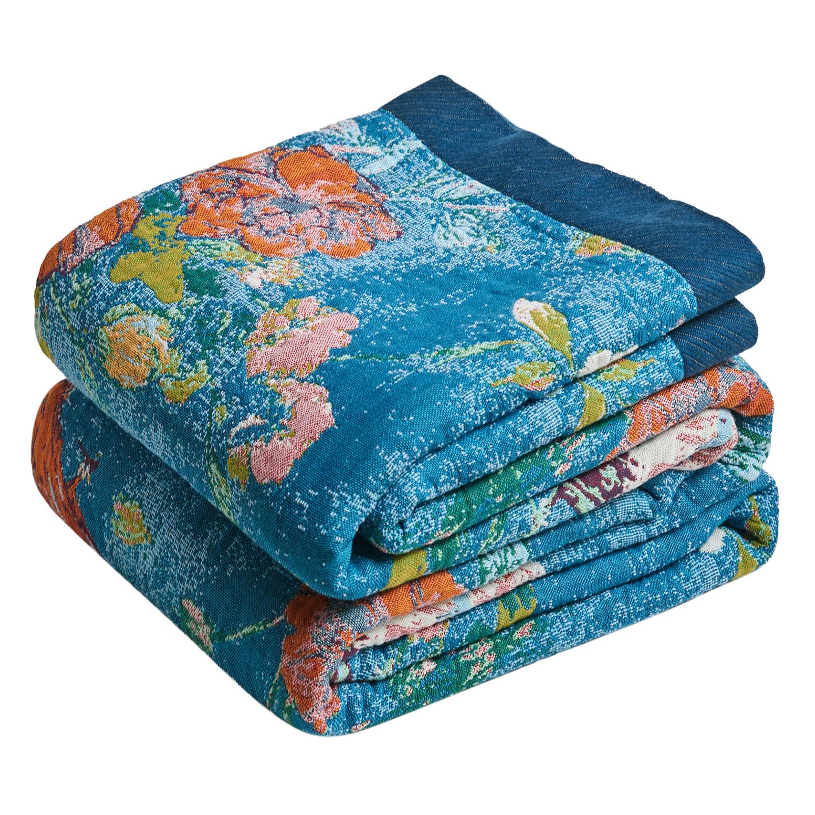 MSGKV Boho Throw Blanket for Couch Chair 100% Cotton Floral Blanket 50"x60" Sofa Blankets Lightweight Farmhouse Muslin Summer Breathable Bed Blankets Home Decor All Seasons