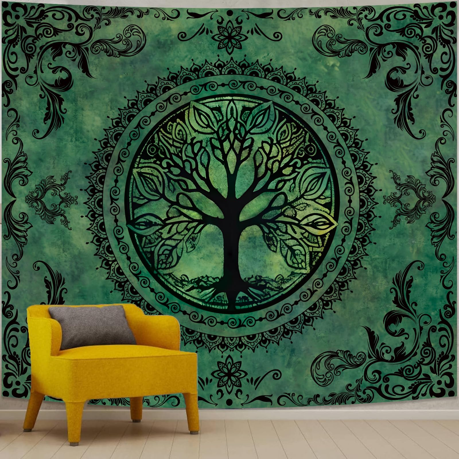 Apdidl Extra Large Green Nature Tapestry for Bedroom Aesthetic, Hippie Ceiling Tree of Life Decor Tapestries Wall Hanging, Boho Bohemian Mandala y2k Art Backdrop for Dorm Living Room (98"X118")