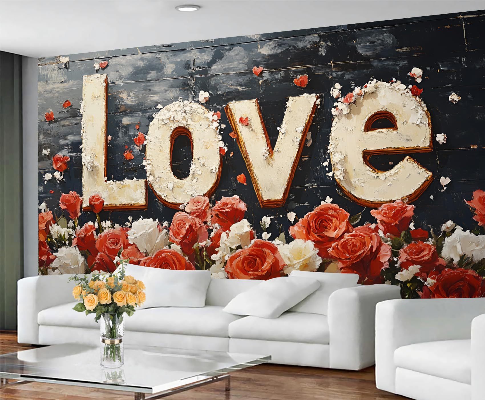 Colorful Distressed 3D Wood Grain Striped Wall Mural for Living Room & Bedroom, 197" x 118.2", Non-Adhesive