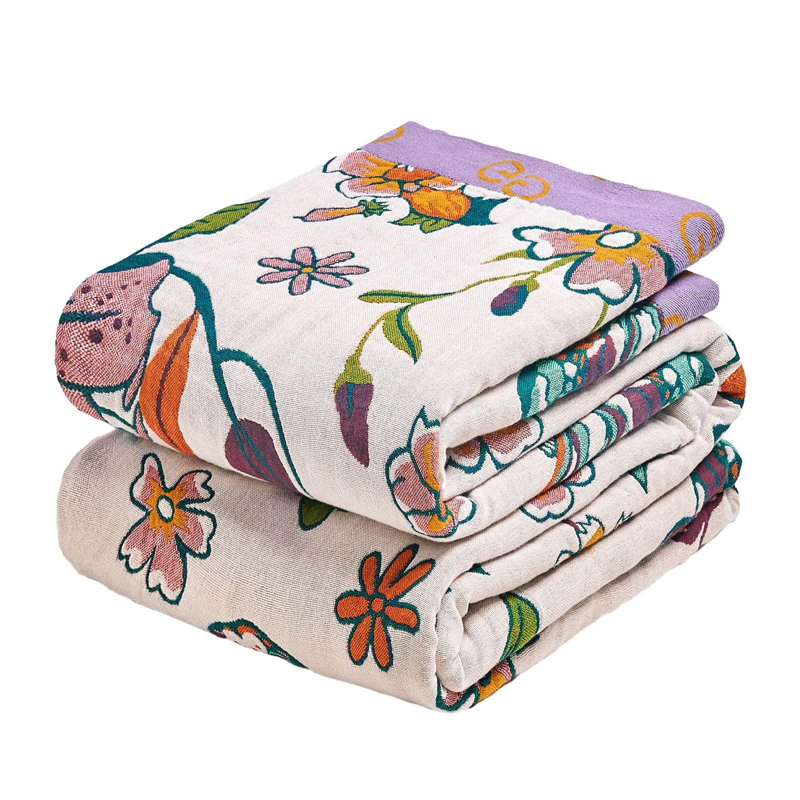MSGKV Boho Throw Blanket for Couch Chair 100% Cotton Floral Blanket 50"x60" Sofa Blankets Lightweight Farmhouse Muslin Summer Breathable Bed Blankets Home Decor All Seasons