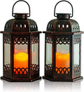 Solar Lanterns 2 Pack Bronze - Retro Ornate Hanging Lantern with Handle, Outdoor Lantern with Flickering Candle LED, 6.60 x 6.60 x 10.60 in