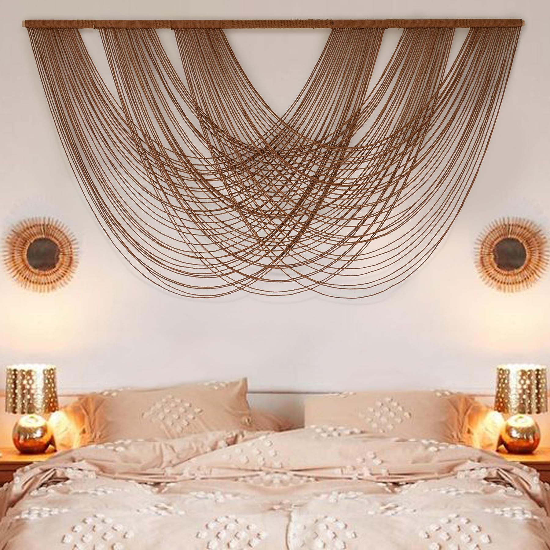 Flber Macrame Wall Hanging Dip Dye Brown Boho Wall Decor Yarn Tapestry Modern Living Room Bedroom Home Wall Decor 57" W x 35" L