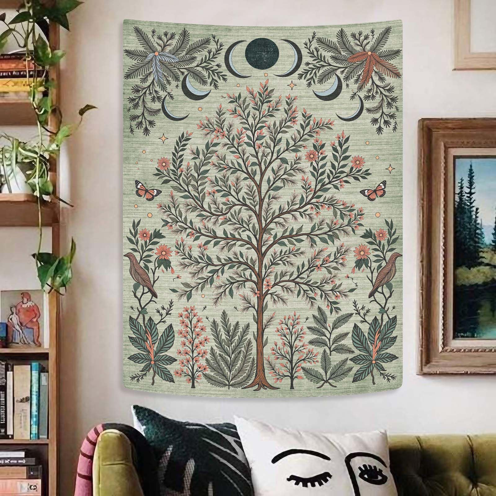 Lunerfex Folk Art Frog Banjo Tapestry - Vintage Woodland Night Wall Hanging for Rustic & Whimsical Decor 90"x70"