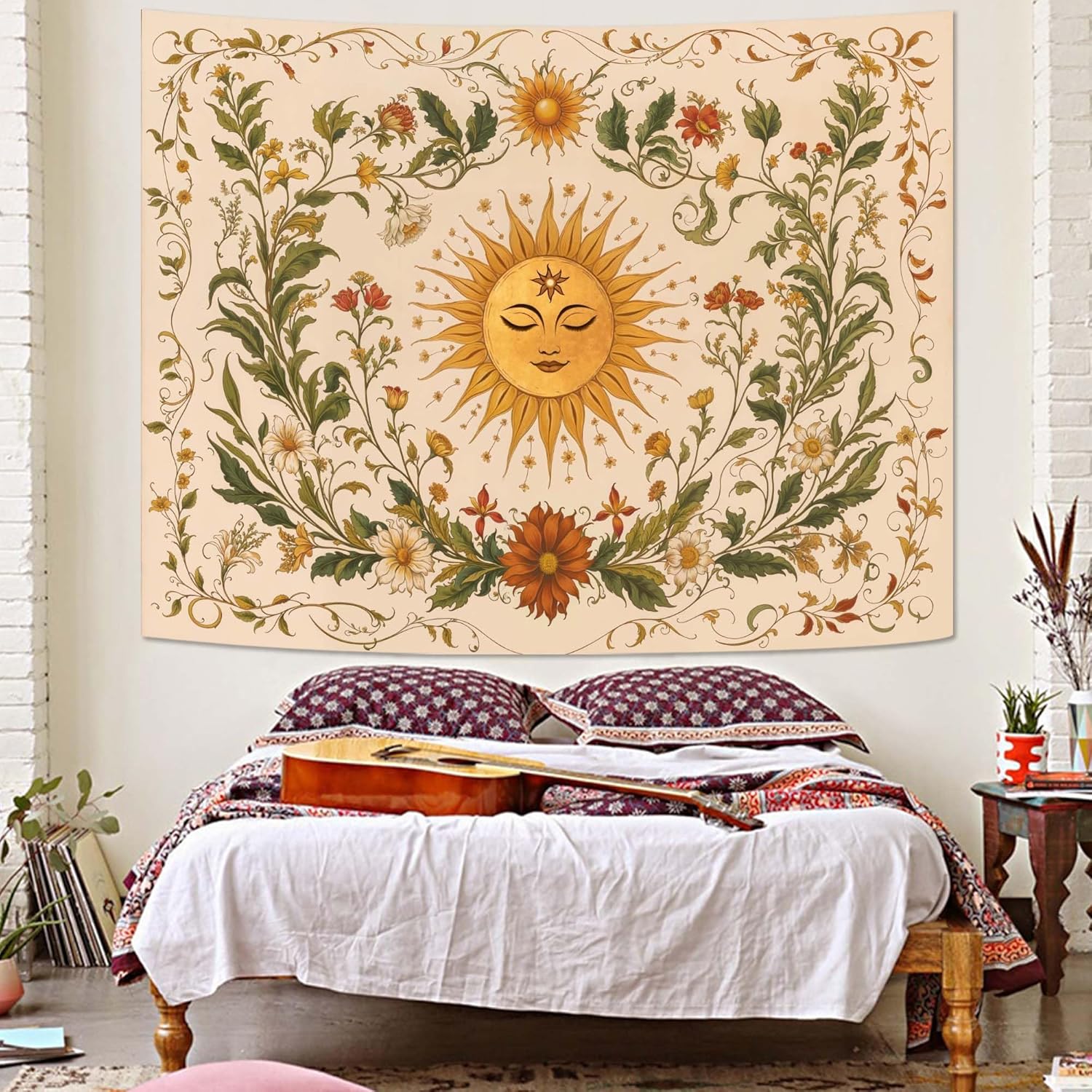 Spenlife Sun Tapestry Boho Tapestry for Bedroom Yellow and Green Tapestries Wall Hanging Bedroom Living Room Wall Art and Home Decor 70x90