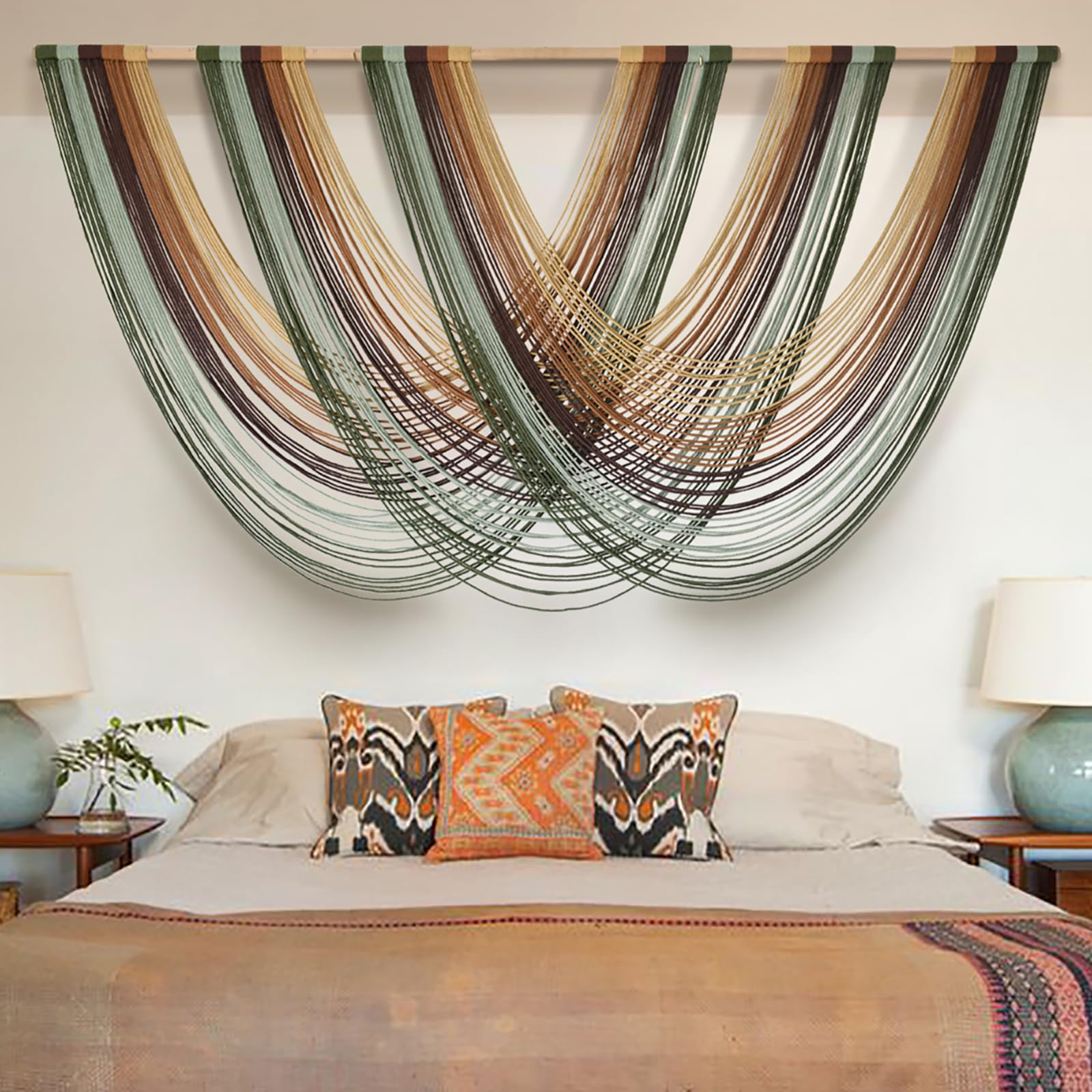 Flber Macrame Wall Hanging Dip Dye Brown Boho Wall Decor Yarn Tapestry Modern Living Room Bedroom Home Wall Decor 57" W x 35" L