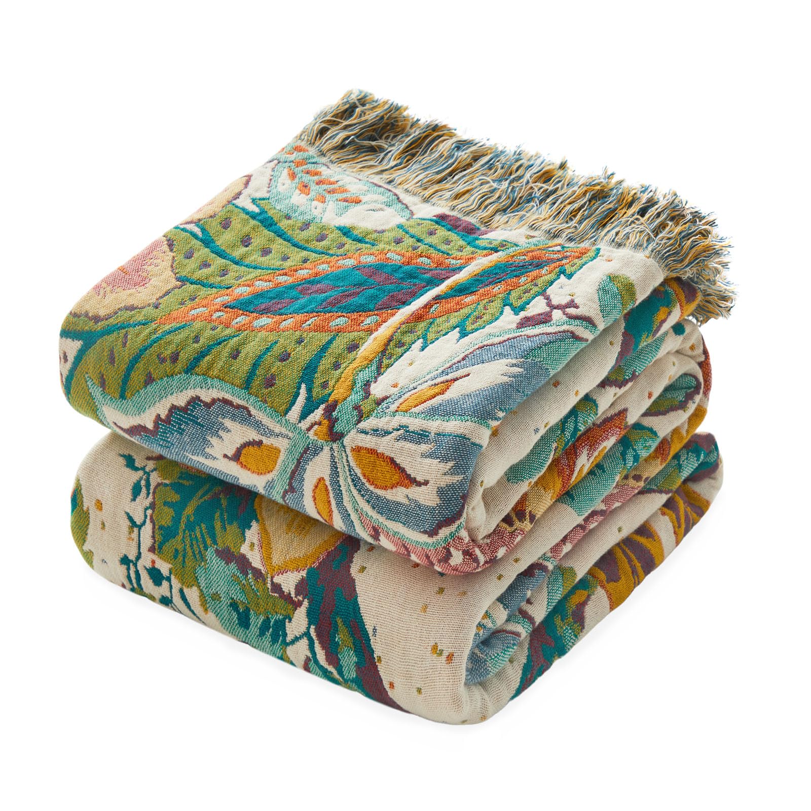 MSGKV Boho Throw Blanket for Couch Chair 100% Cotton Floral Blanket 50"x60" Sofa Blankets Lightweight Farmhouse Muslin Summer Breathable Bed Blankets Home Decor All Seasons