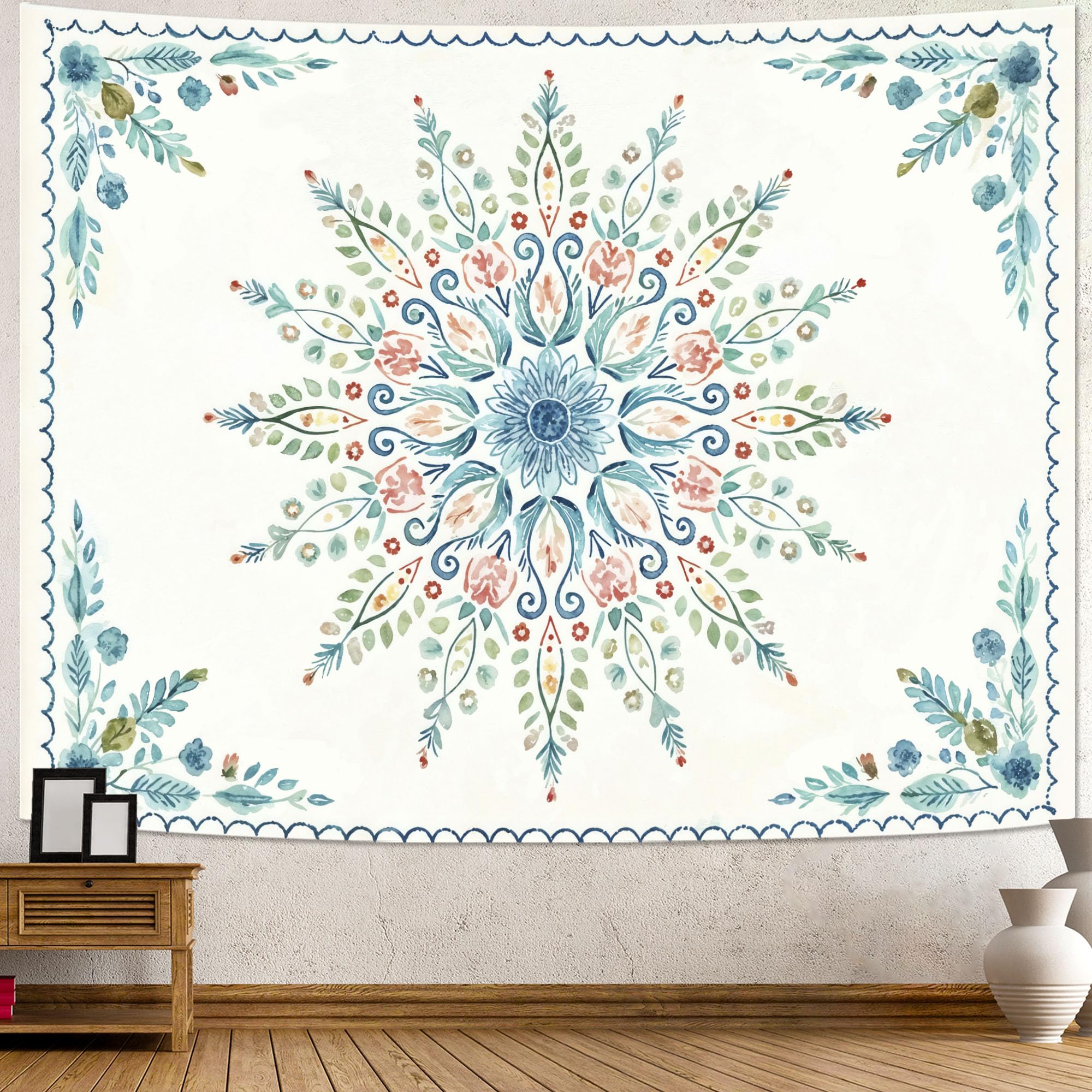 Accnicc Extra Large Orange Brown Boho Mandala Floral Tapestry, 90×68 Inch, Bohemian Wall Decor for Bedroom Living Room Dorm