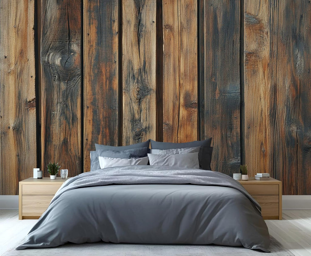Rustic Wooden Plank Mural - Distressed Wall Paintings, Brown Wood Stripes 3D Wall Mural for Living Room Bedroom, Wooden Plank Murals - 157.5" x 110.3" (Not Peel n' Stick)