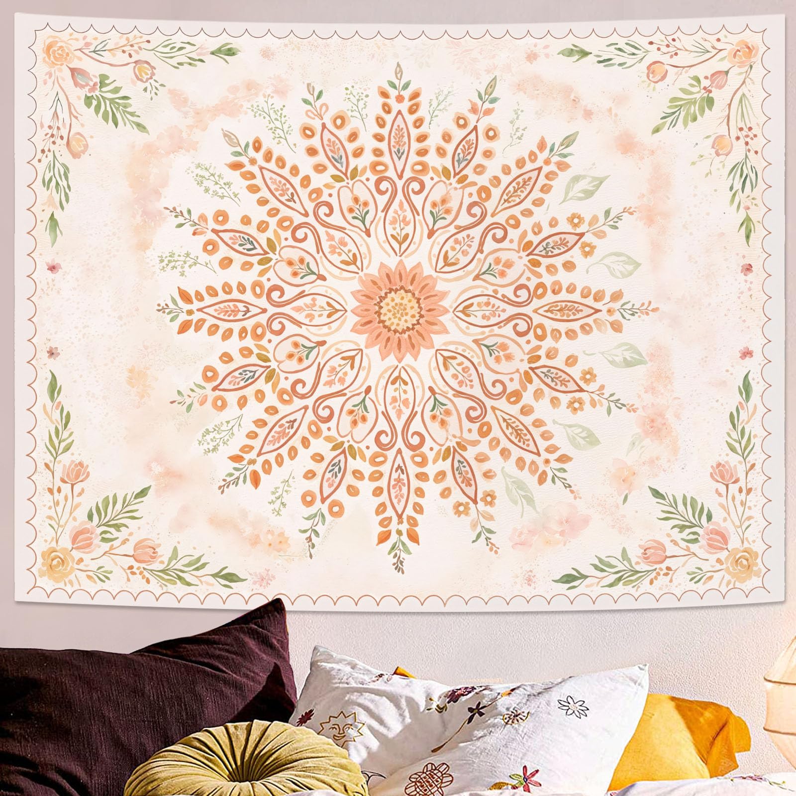Lunerfex Floral Mandala Tapestry Boho Tapestry for Bedroom Brown Tapestries Wall Hanging Living Room Wall Art and Home Decor 70x90