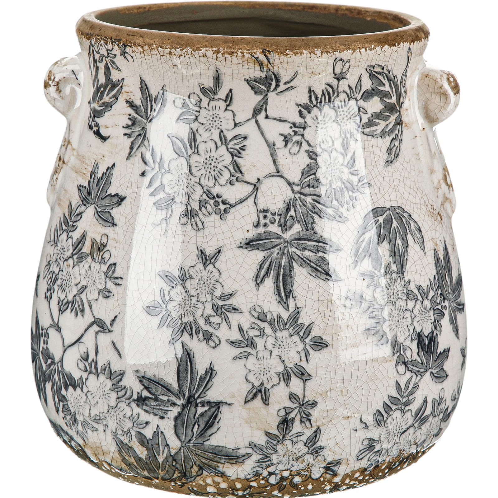 Ceramic Green Scroll Planter 6.5 Inch Chinoiserie Floral Vase with Drainage Holes Vintage Flower Vase Flower Pot Rustic Ceramic Pots for Indoor Plants Flowers Garden Home Bookshelf Decor