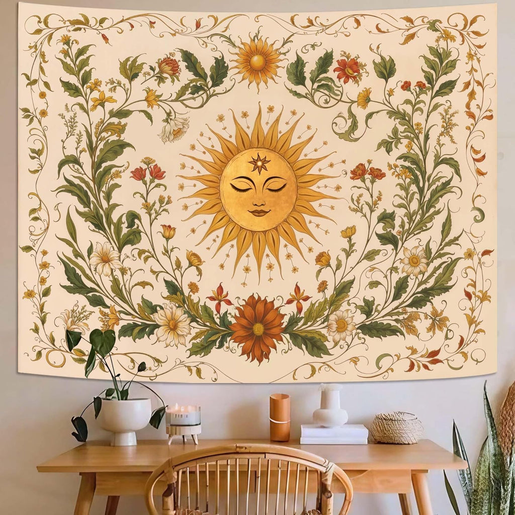 Spenlife Sun Tapestry Boho Tapestry for Bedroom Yellow and Green Tapestries Wall Hanging Bedroom Living Room Wall Art and Home Decor 70x90