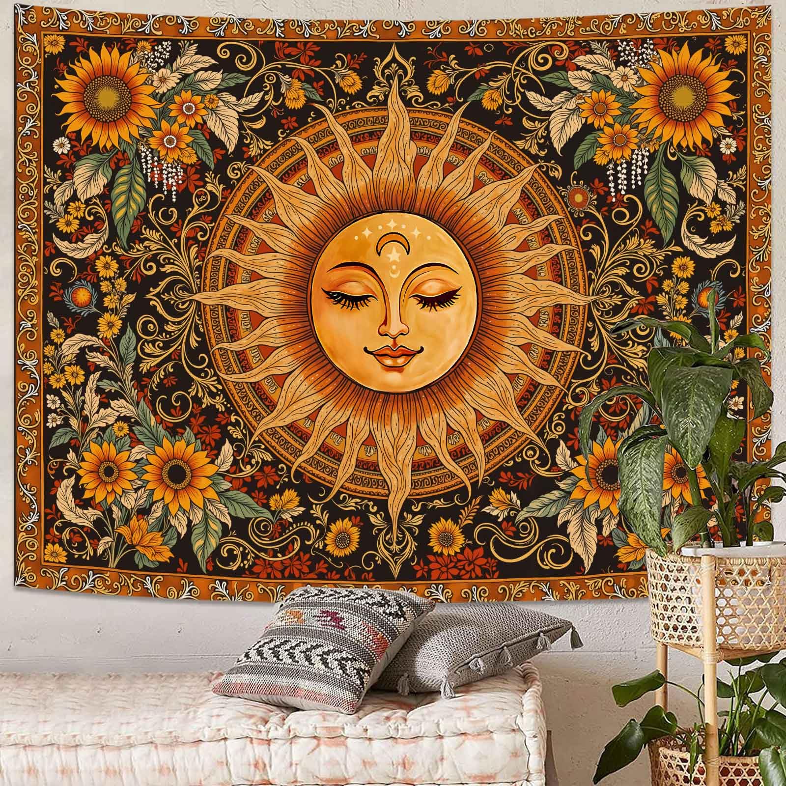 Spenlife Sun Tapestry Boho Tapestry for Bedroom Yellow and Green Tapestries Wall Hanging Bedroom Living Room Wall Art and Home Decor 70x90