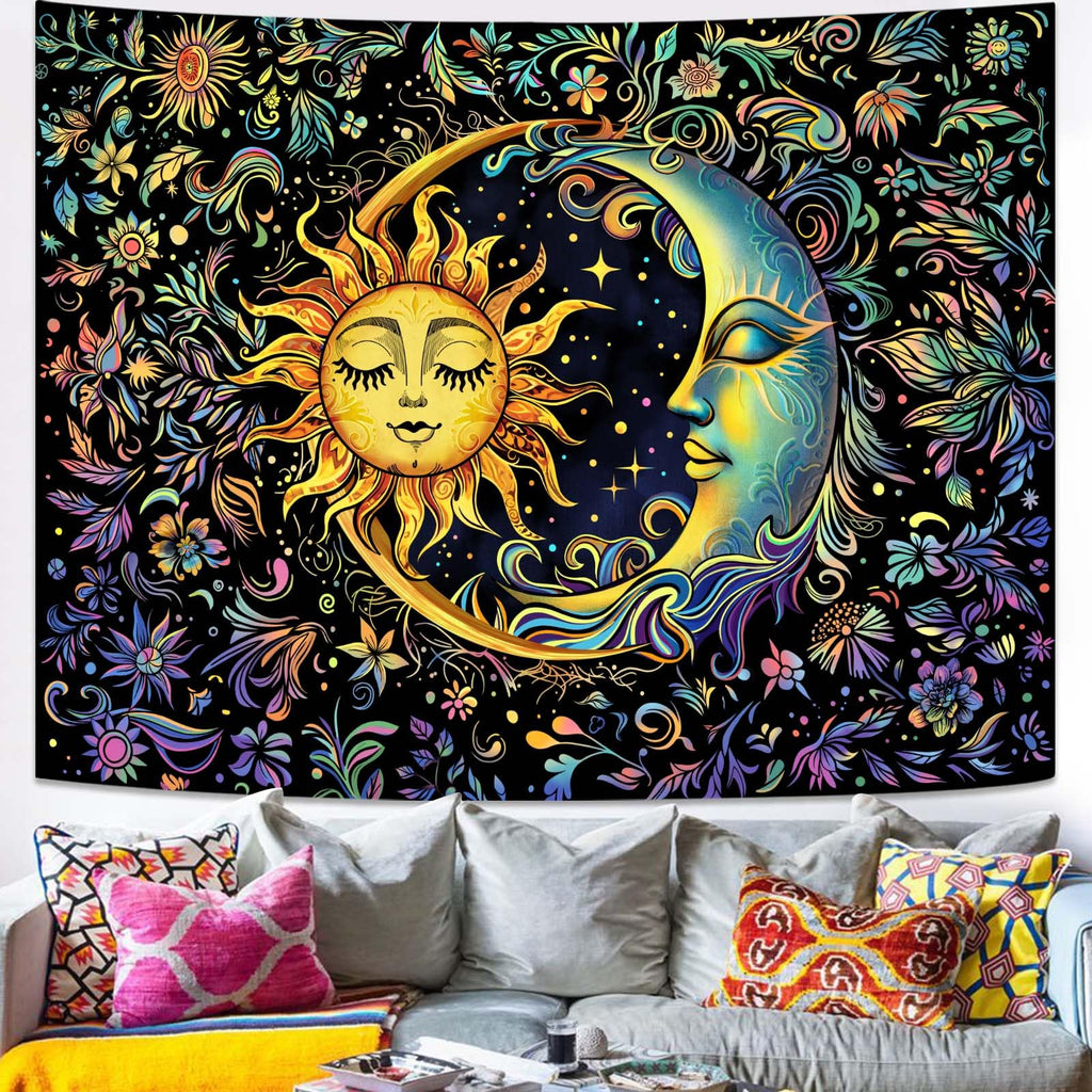 Spenlife Sun Tapestry Boho Tapestry for Bedroom Yellow and Green Tapestries Wall Hanging Bedroom Living Room Wall Art and Home Decor 70x90