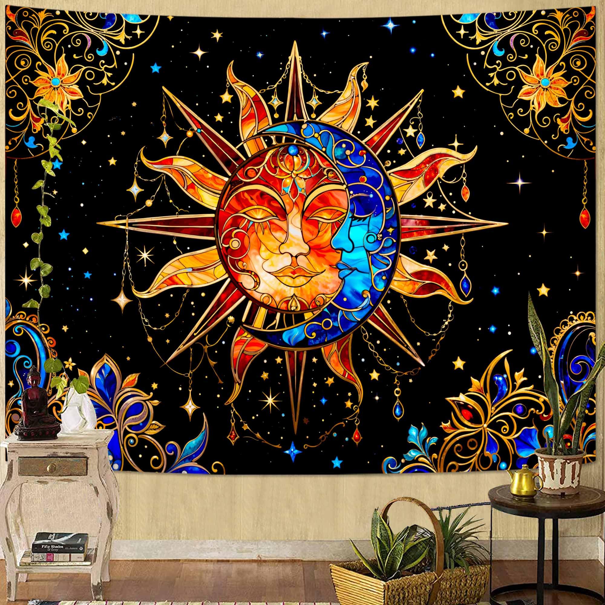 Spenlife Sun Tapestry Boho Tapestry for Bedroom Yellow and Green Tapestries Wall Hanging Bedroom Living Room Wall Art and Home Decor 70x90