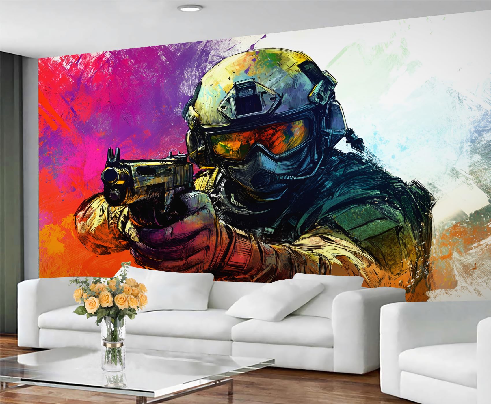 Colorful Distressed 3D Wood Grain Striped Wall Mural for Living Room & Bedroom, 197" x 118.2", Non-Adhesive