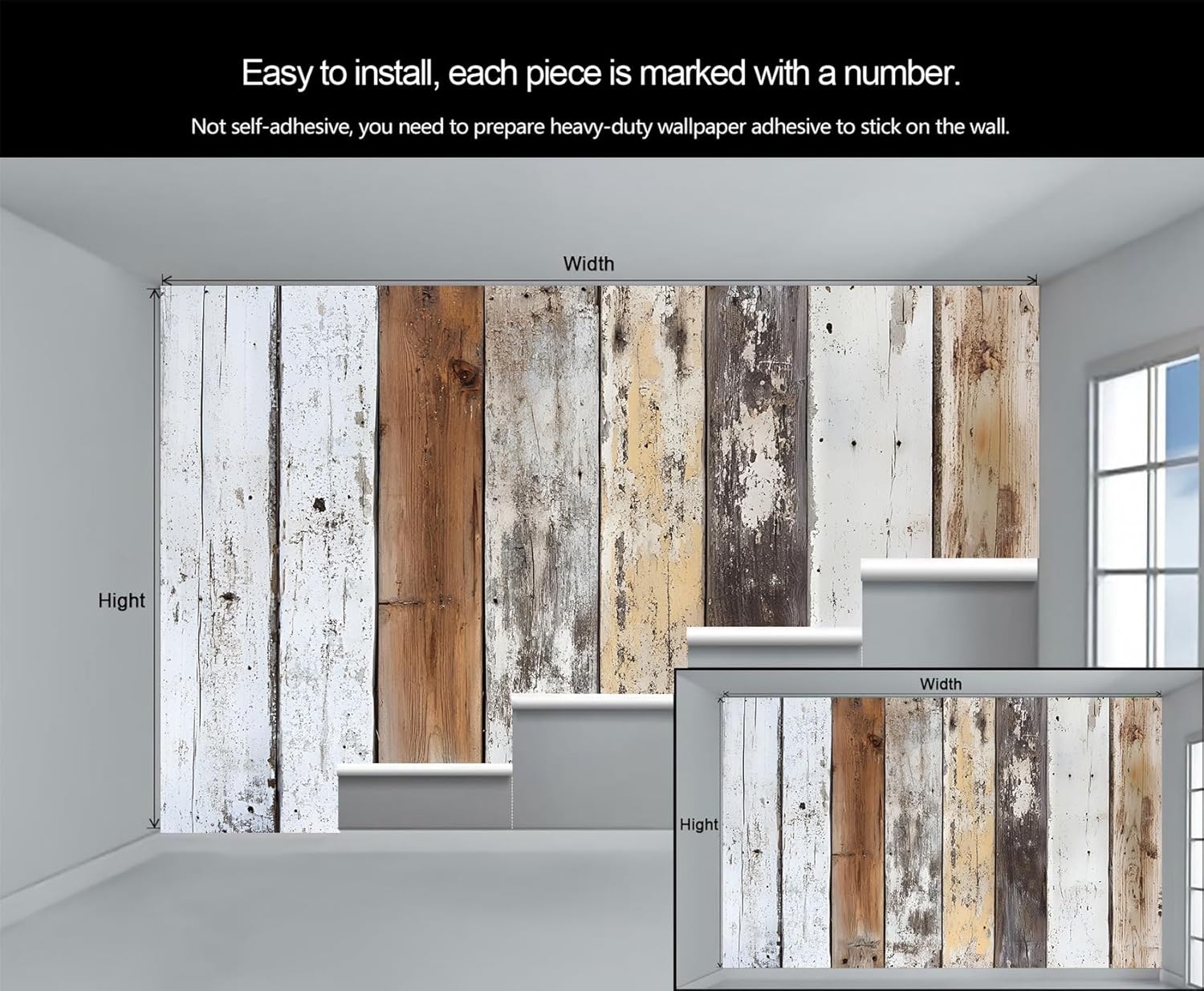 Distressed Wooden Stripes Wall Mural for Bedroom - 79" x 79" Murals, Wooden Plank Wallpaper for Living Room, Distressed Large HD Photo, Stripes Mural Wallpaper for Boys Room (Not Peel and Stick)