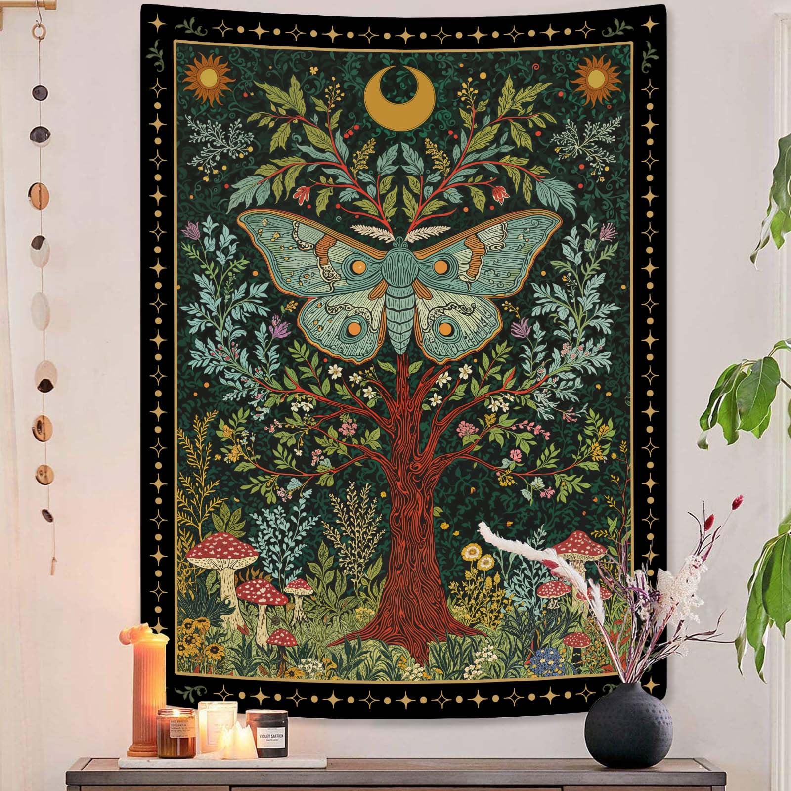 Lunerfex Folk Art Frog Banjo Tapestry - Vintage Woodland Night Wall Hanging for Rustic & Whimsical Decor 90"x70"
