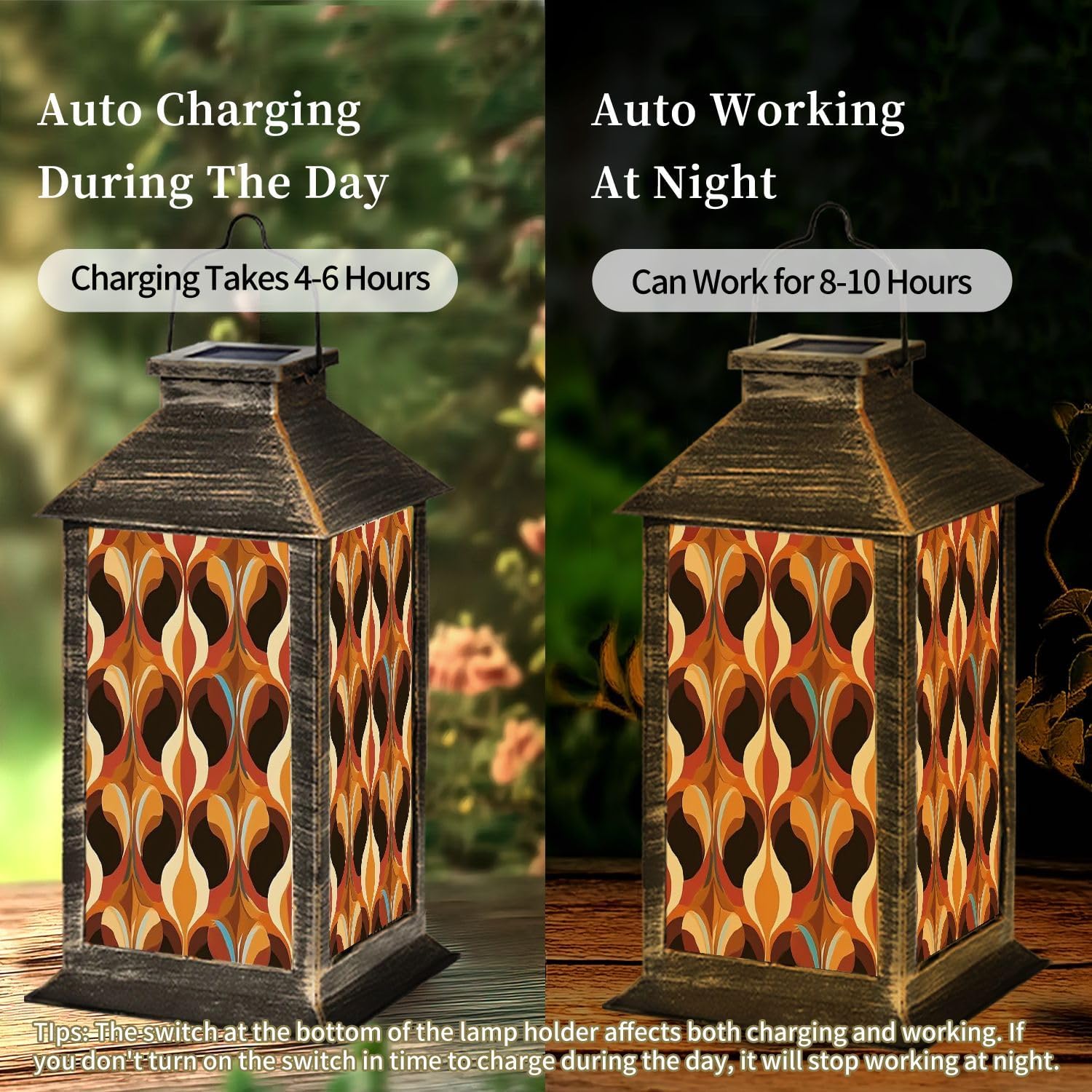 Solar Lantern 70s Retro Seamless Material Outdoor Garden Hanging Lantern Waterproof Solar Powered Lighting Outside Table Lamp for Deck Yard Camping Patio Decor