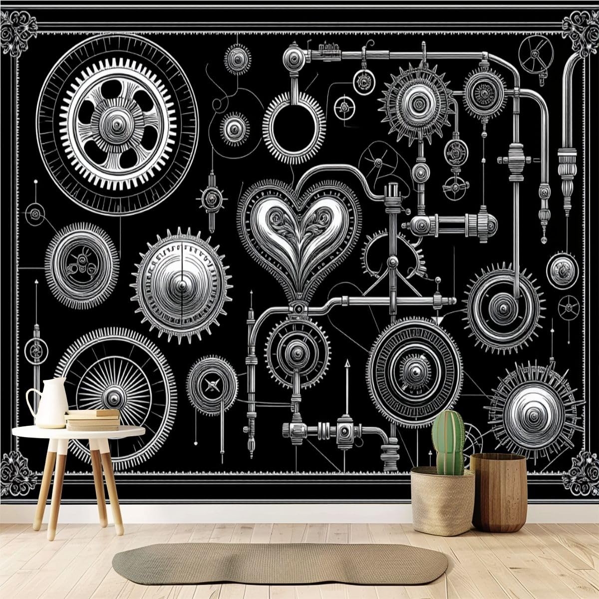 Peel and Stick Wallpaper 100'' x 144'' Self-Adhesive Wall Mural Distressed Wooden Planks Teal Brown White Colors Large Wall Sticker, Removable Decor for Bedroom Living Room, Office