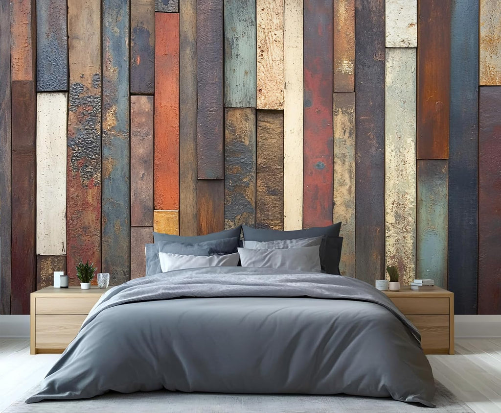 Old Wood Board Wall Mural, Distressed Mural, Industrial Wallpaper, Retro Wall Mural for Bedroom, Wood Grain Home Decor, Wooden Gifts for Women 141.7"x98.4"