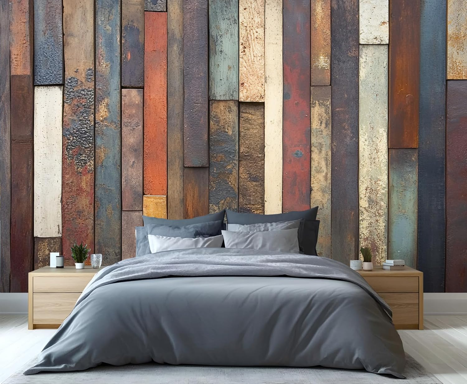 Old Wood Board Wall Mural, Distressed Mural, Industrial Wallpaper, Retro Wall Mural for Bedroom, Wood Grain Home Decor, Wooden Gifts for Women 141.7"x98.4"