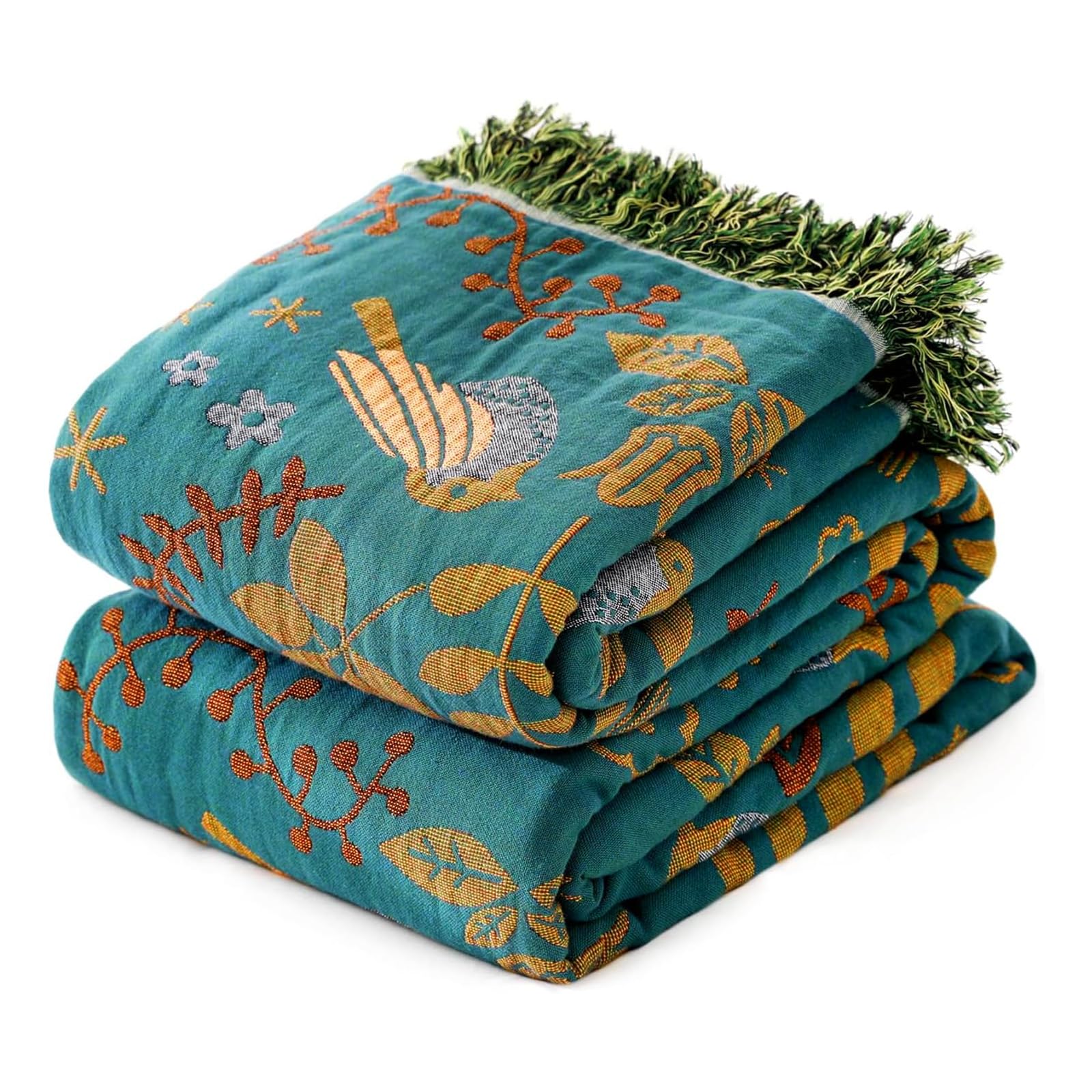 MSGKV Boho Throw Blanket for Couch Chair 100% Cotton Floral Blanket 50"x60" Sofa Blankets Lightweight Farmhouse Muslin Summer Breathable Bed Blankets Home Decor All Seasons