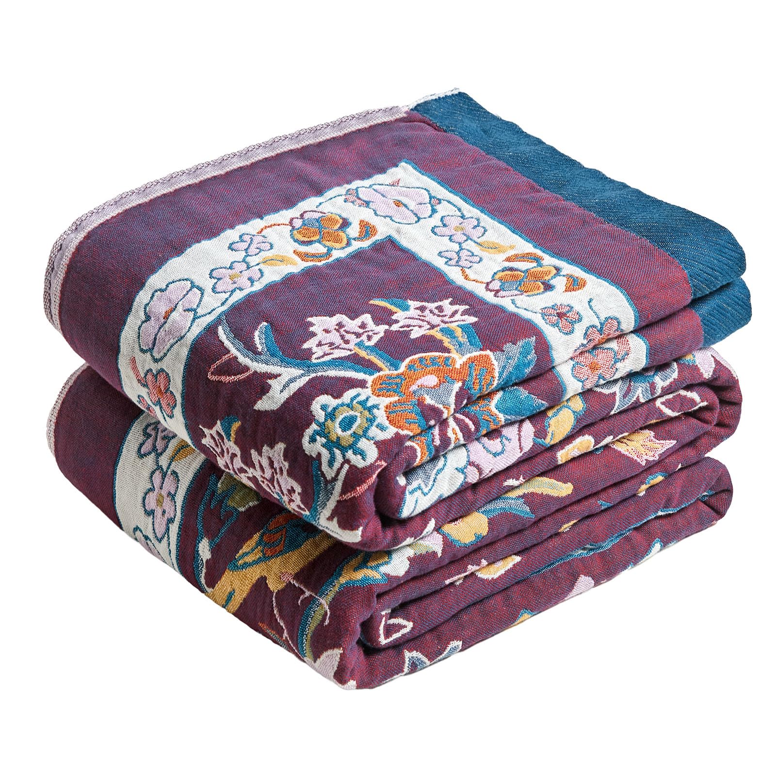 MSGKV Boho Throw Blanket for Couch Chair 100% Cotton Floral Blanket 50"x60" Sofa Blankets Lightweight Farmhouse Muslin Summer Breathable Bed Blankets Home Decor All Seasons