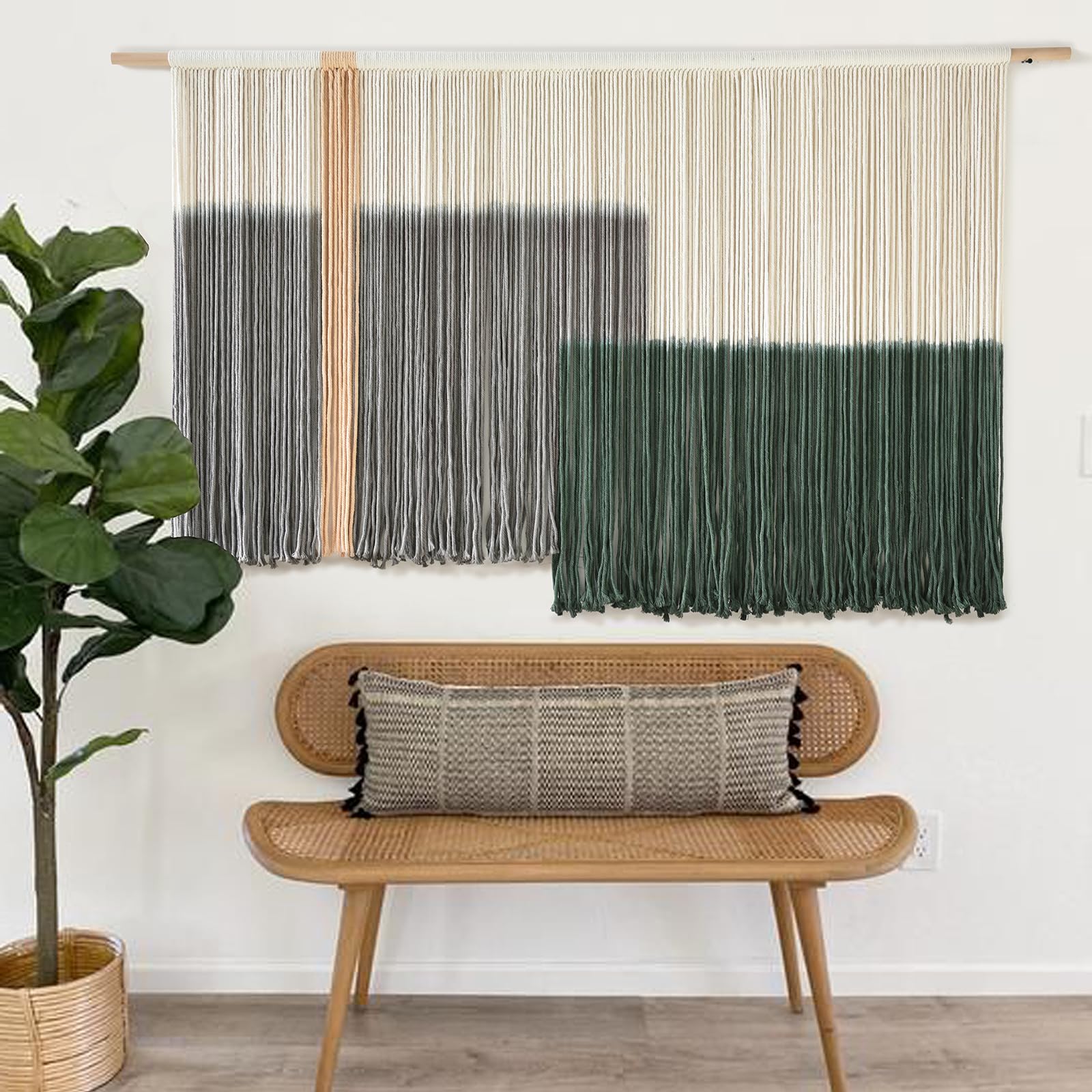 Macrame Wall Hanging Boho Chic Wall Art Macrame Wall Decor Fiber Yarn Tapestry Dip-Dye Living Room Home Bedroom Wall Decor 57" Wx 35" L