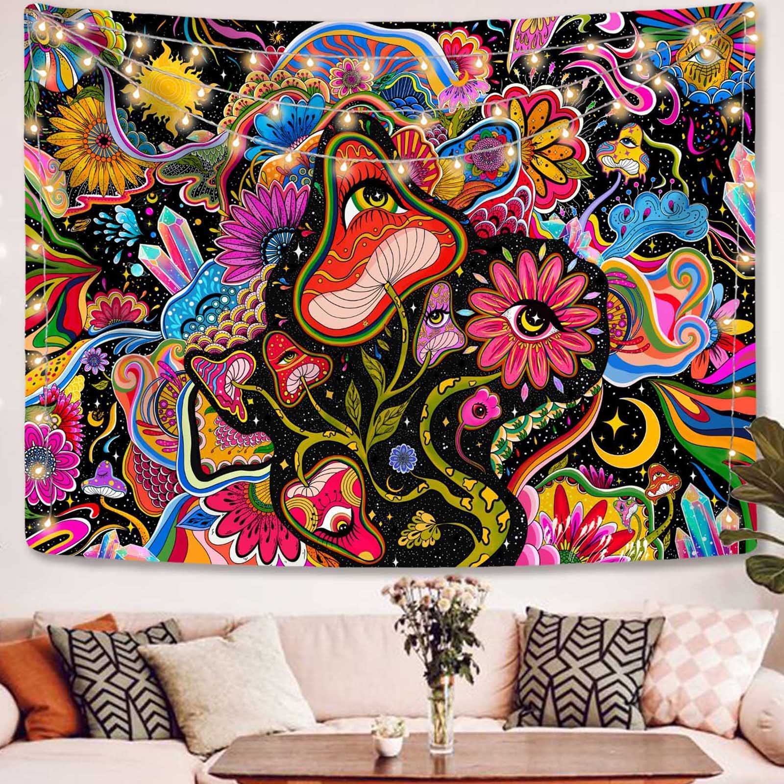Lunerfex Folk Art Frog Banjo Tapestry - Vintage Woodland Night Wall Hanging for Rustic & Whimsical Decor 90"x70"