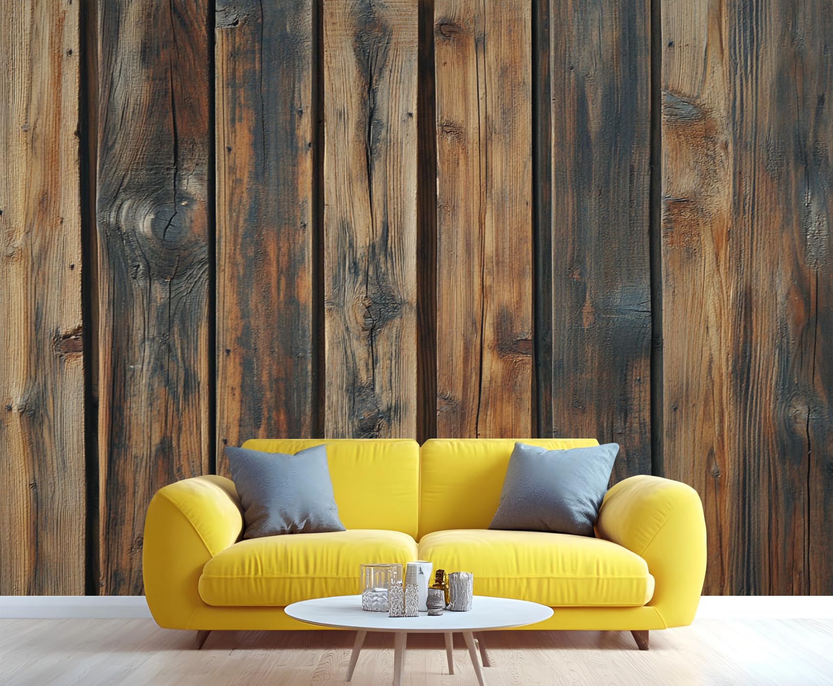 Rustic Wooden Plank Mural - Distressed Wall Paintings, Brown Wood Stripes 3D Wall Mural for Living Room Bedroom, Wooden Plank Murals - 157.5" x 110.3" (Not Peel n' Stick)