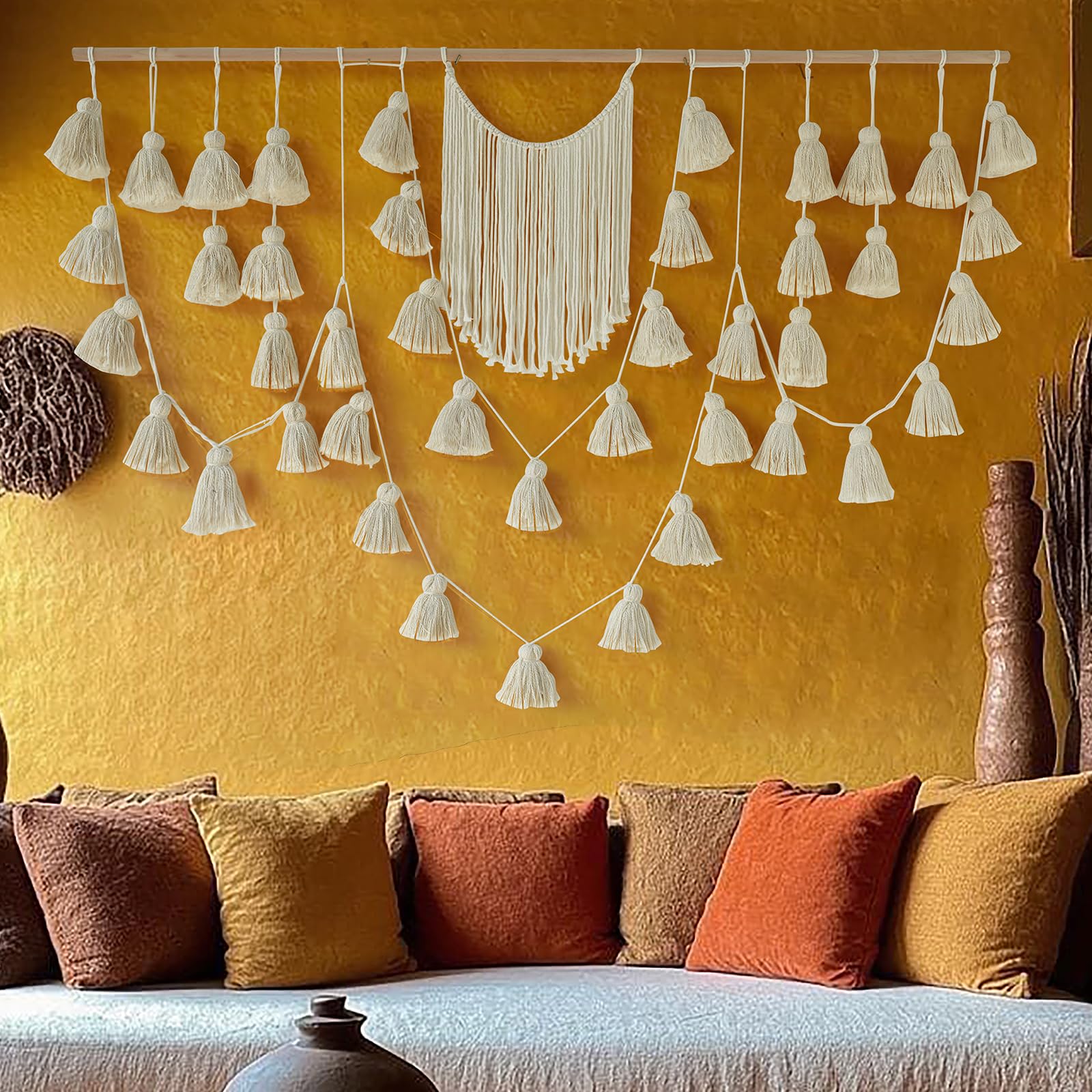 Jakalin Macrame Wall Hanging Dip Dyed Fiber Macrame Wall Decor Boho Cord Living Room Wall Art 57" Wx43 L