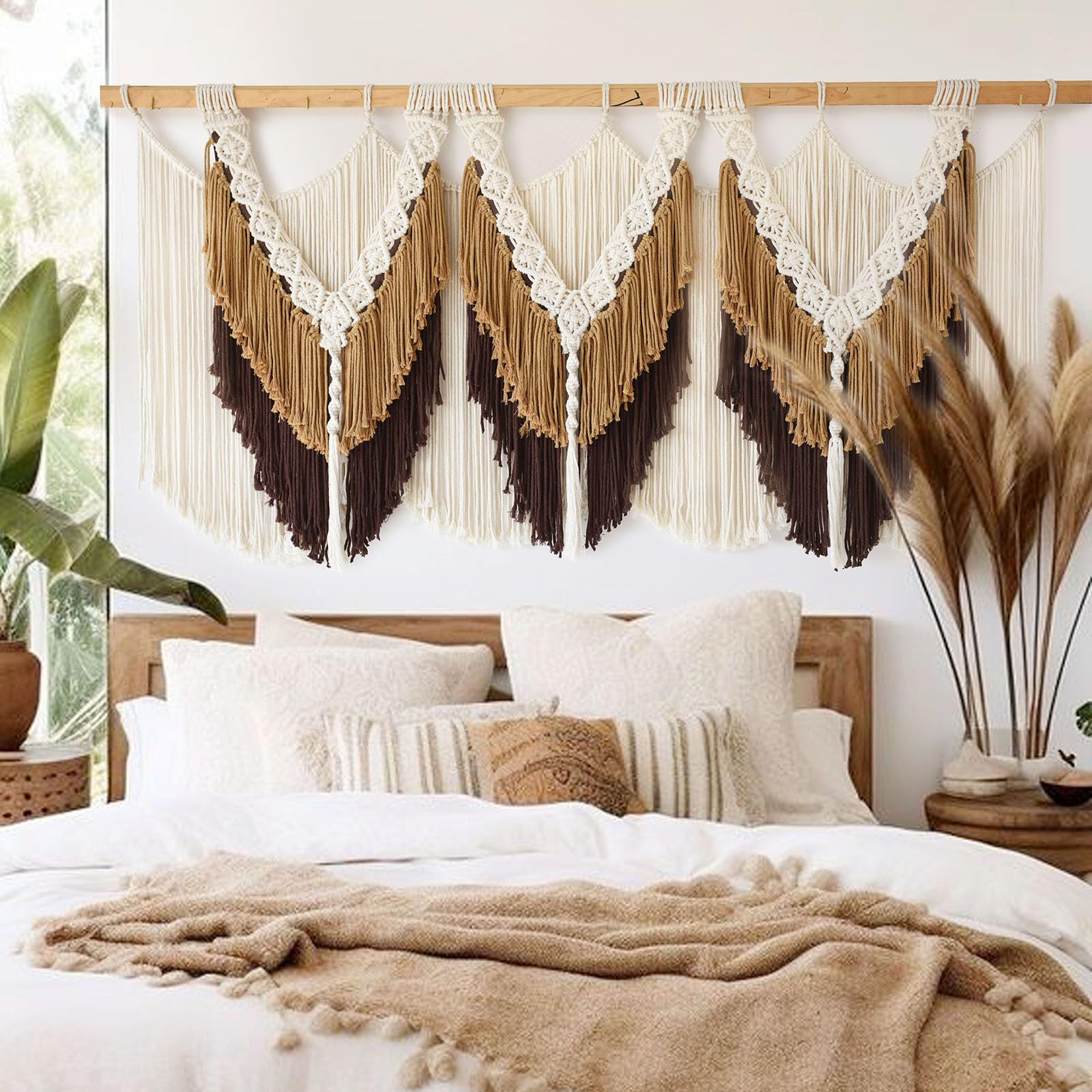 IOWER Macrame Wall Hanging Large Boho Wall Decor Craftsmanship Handmade Woven Cord Wall Art for Living Room Bedroom Apartment Wedding or Party Backdrop 47" W x 39" L