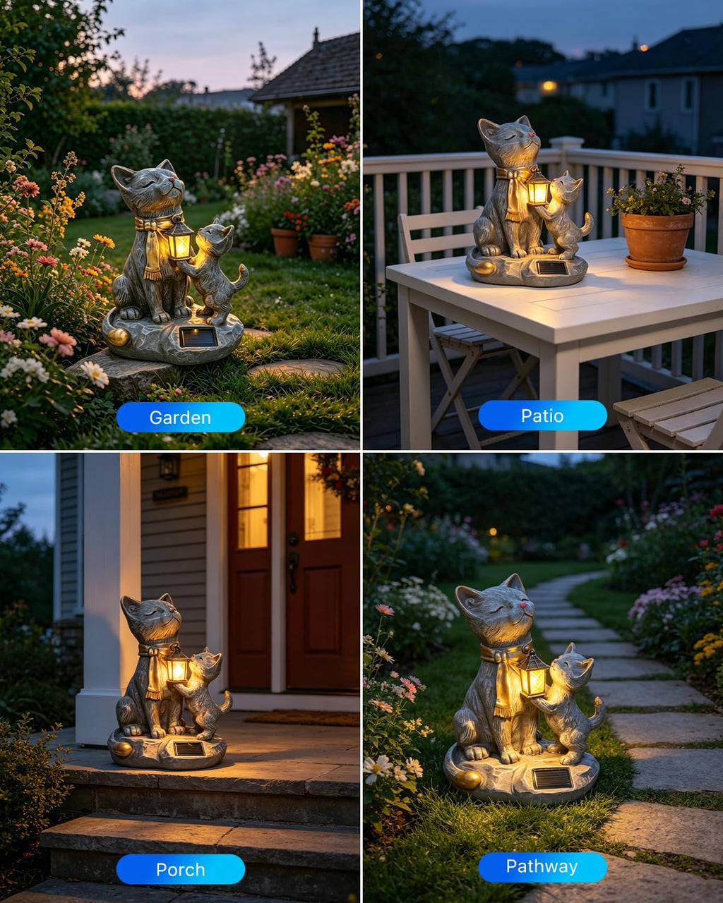9.8" Solar Cat Resin Garden Statues Outdoor Lights with Lanterns Waterproof Animal Figurine Outside Decorations for Yard, Patio, Porch, Balcony Ornaments Unique Gardening Gifts for Mom, Grandma, Women