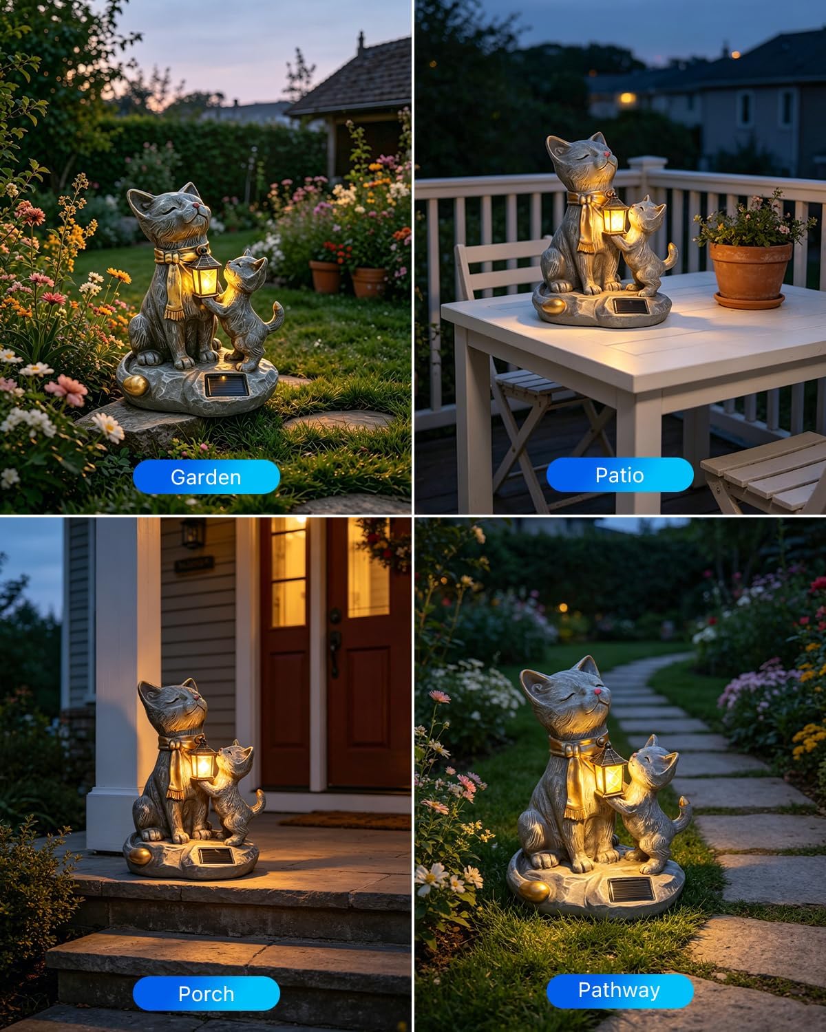 9.8" Solar Cat Resin Garden Statues Outdoor Lights with Lanterns Waterproof Animal Figurine Outside Decorations for Yard, Patio, Porch, Balcony Ornaments Unique Gardening Gifts for Mom, Grandma, Women