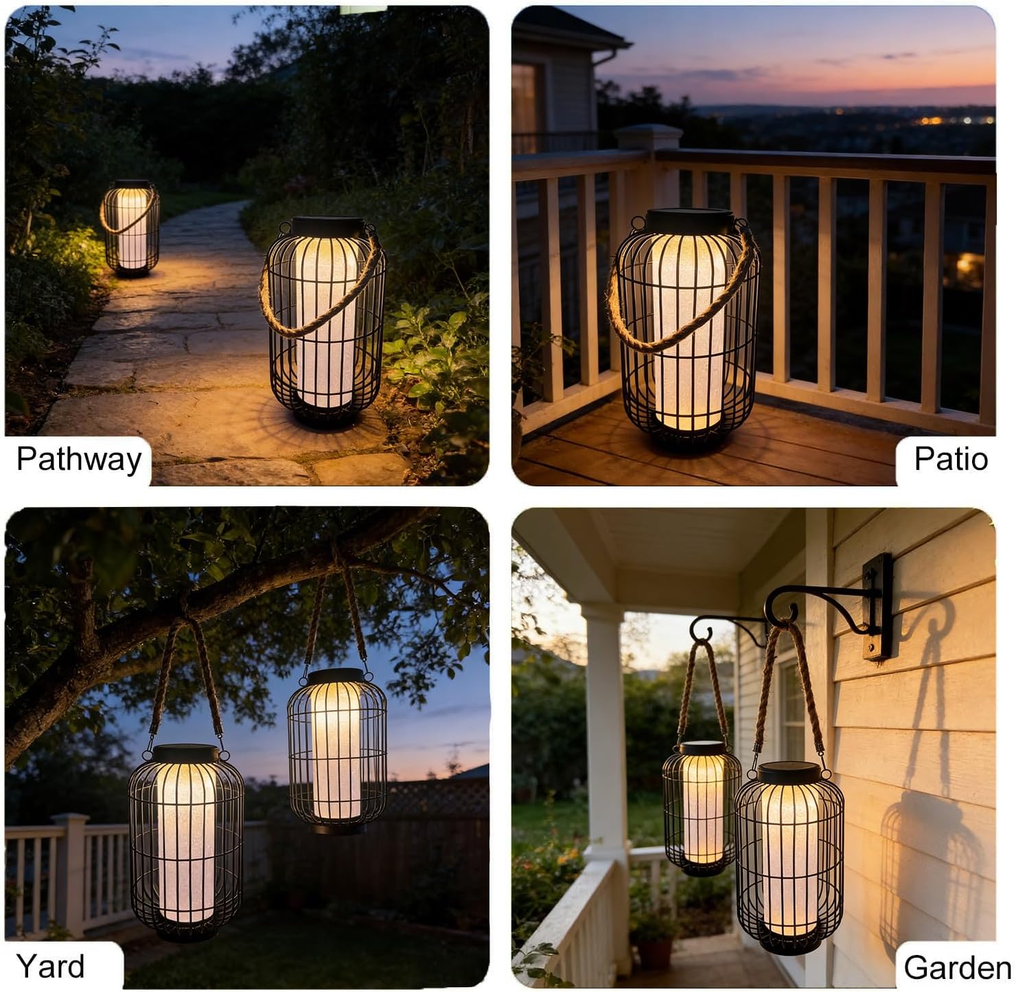 Solar Hanging Lantern Outdoor Waterproof，Retro Metal Auto On Off Table Lamp Decorative Lights for Garden Patio Porch Lawn Pathway Walkway Tabletop Decorative (1 Pack Black)