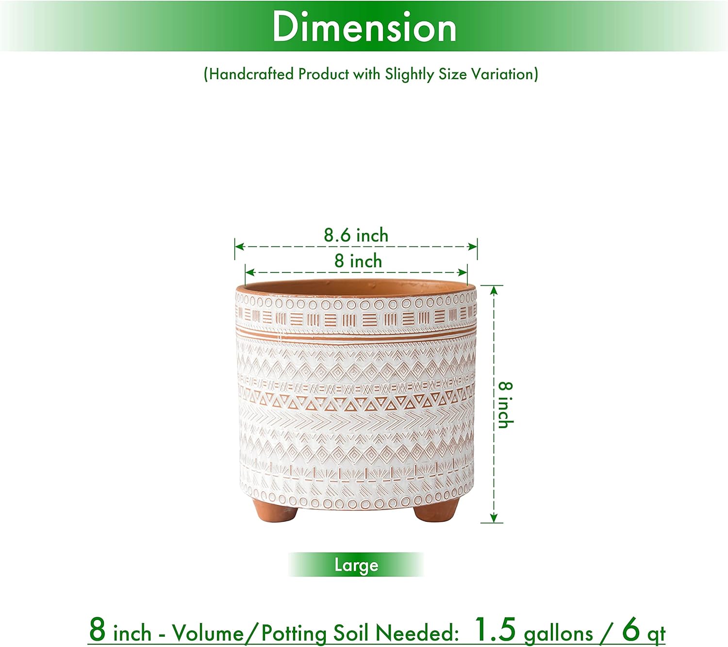 D'vine Dev 8 Inch Terracotta Planter Pot, Modern Design Ceramic Plants Pot with Drainage Hole, Saharan Script, 33-953-D-1
